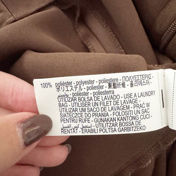 ZARA Satin Effect Tie Front Long Sleeve Blouse Top Brown Small S - Picture 9 of 9